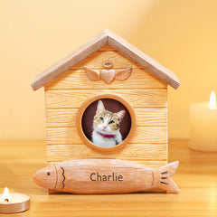 Custom Cat Cremation Urn with Photo Frame Personalized Pet Loss Memorial Gift - MACIFECI