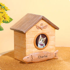 Custom Cat Cremation Urn with Photo Frame Personalized Pet Loss Memorial Gift - MACIFECI