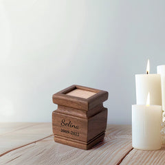 Custom Pet Cremation Urns Box with Name Personalized Solid Wood Square Keepsake Urn - MACIFECI