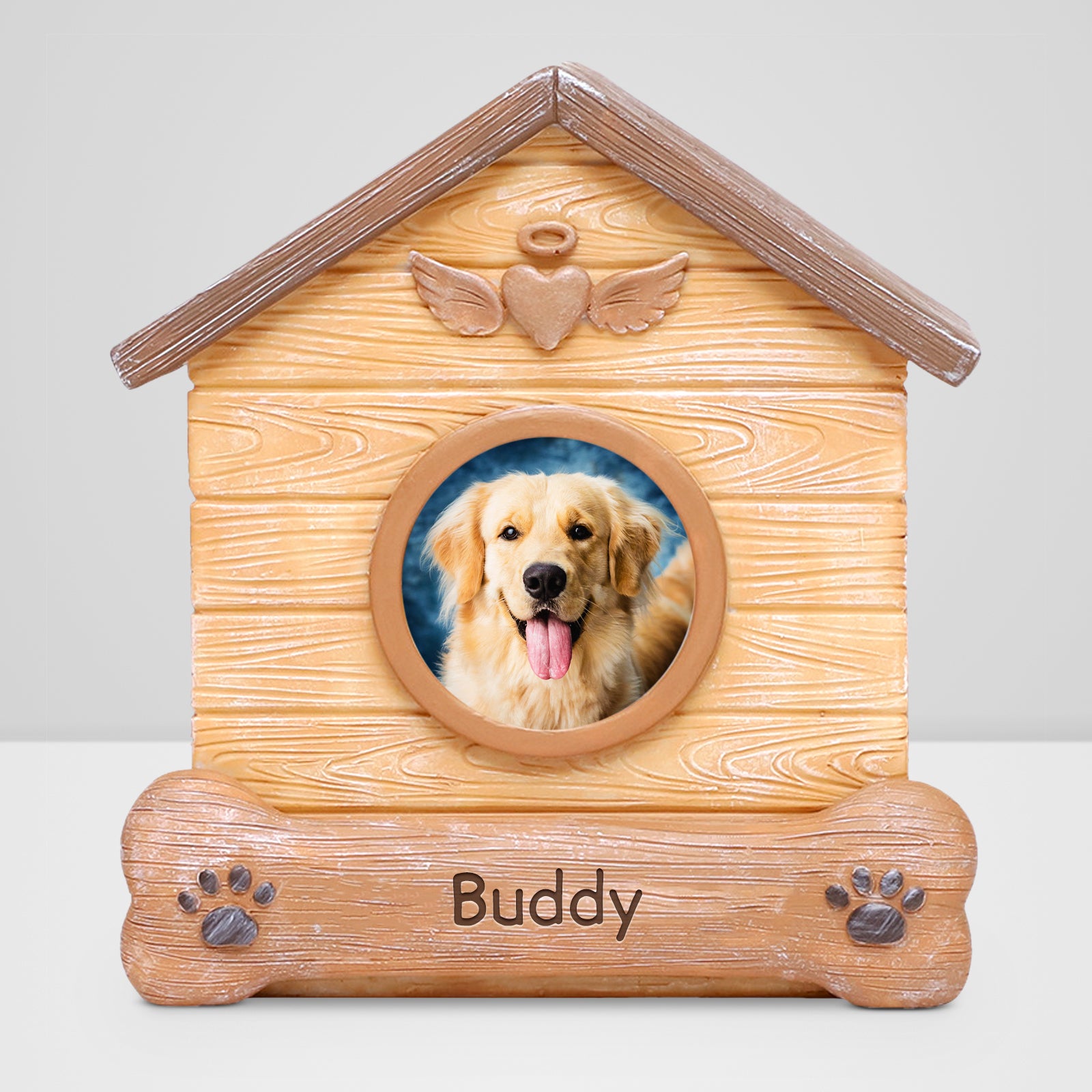 Custom Pet Memorial Urn with Photo Frame Personalized Dog Keepsake Cremation Urn for Ashes - MACIFECI