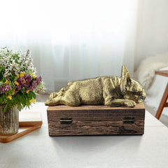 Custom Pet Memorial Urn with Plate Personalized French Bulldog Ashes Box - MACIFECI