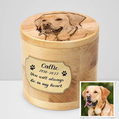 Custom Wood Pet Cremation Box for Ashes Personalized Photo Engraved Urn - MACIFECI