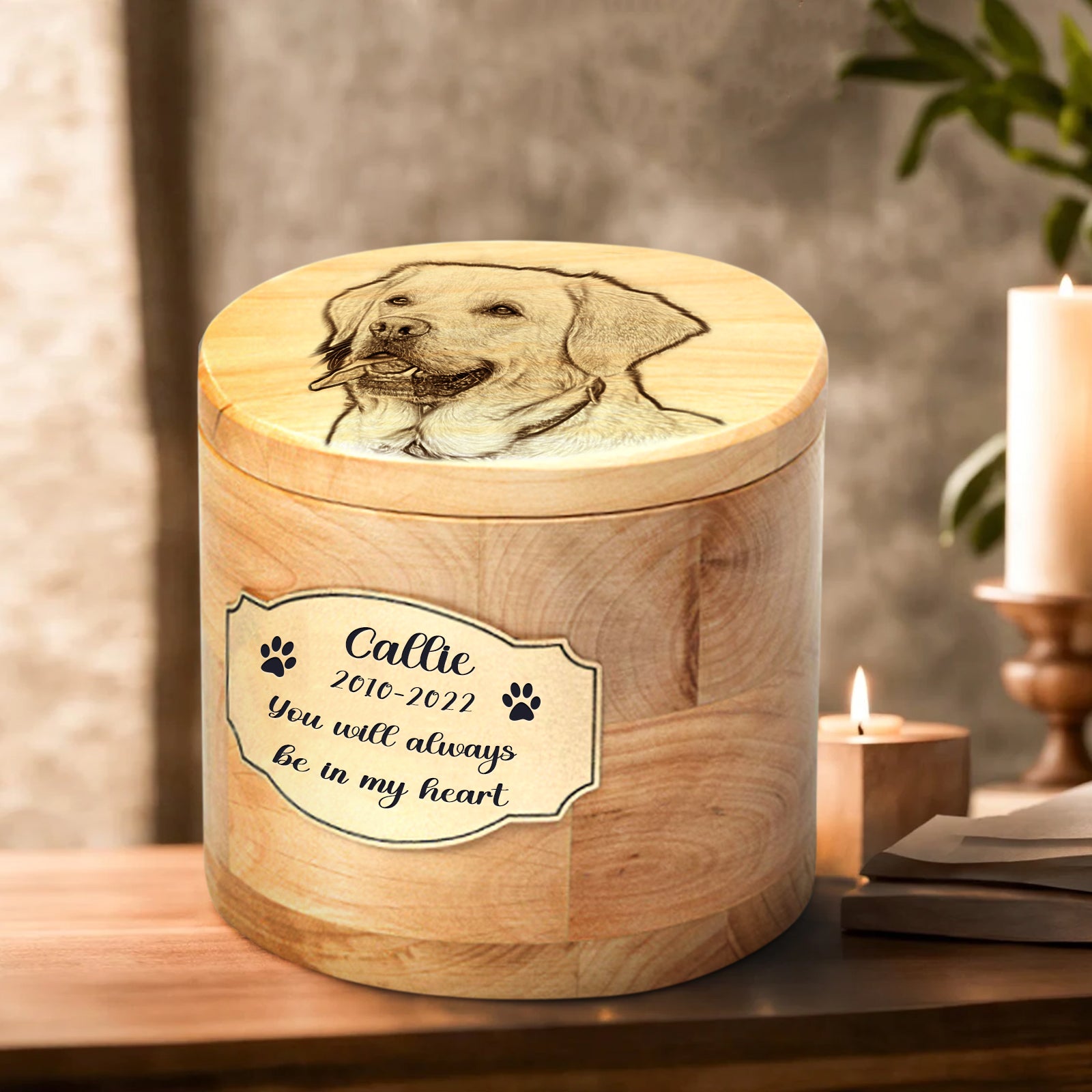 Custom Wood Pet Cremation Box for Ashes Personalized Photo Engraved Urn - MACIFECI