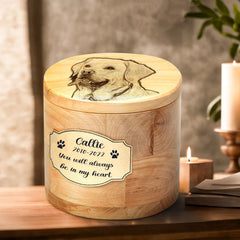 Custom Wood Pet Cremation Box for Ashes Personalized Photo Engraved Urn - MACIFECI