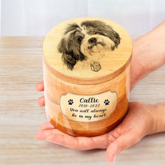 Custom Wood Pet Cremation Box for Ashes Personalized Photo Engraved Urn - MACIFECI