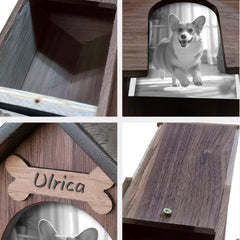 Doghouse Custom Pet Memorial Urn Personalized Dog Ashes Box with Picture Frame - MACIFECI