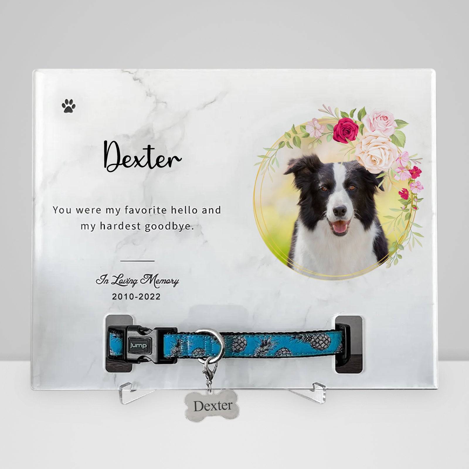 Personalized Pet Memorial Photo Frame with Collar for Dogs, Cats and Pets - MACIFECI
