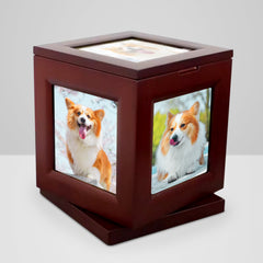 Personalized Wood Pet Cremation Urns for Dog and Cat Customized Memorial Photo Frame Rotating Urn - MACIFECI