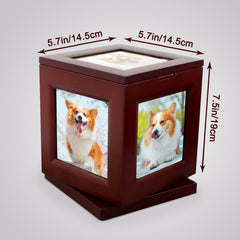 Personalized Wood Pet Cremation Urns for Dog and Cat Customized Memorial Photo Frame Rotating Urn - MACIFECI