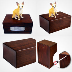 Personalized Wooden Chihuahua Ashes Boxes with Name Plate for Urn - MACIFECI