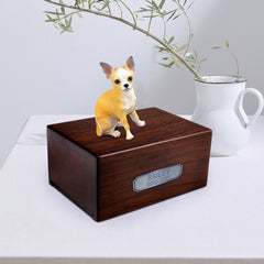 Personalized Wooden Chihuahua Ashes Boxes with Name Plate for Urn - MACIFECI