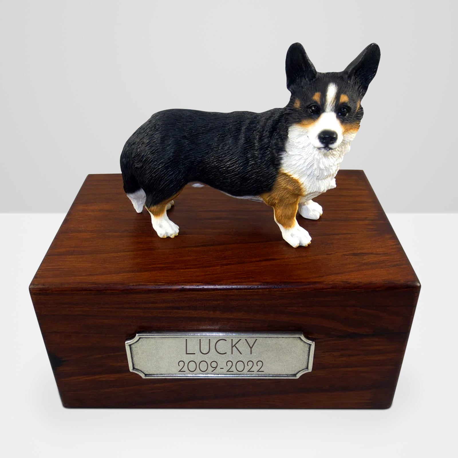 Personalized Wooden Pet Cremation Boxes with Name Plate for Welsh Corgi - MACIFECI