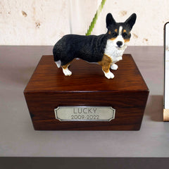 Personalized Wooden Pet Cremation Boxes with Name Plate for Welsh Corgi - MACIFECI