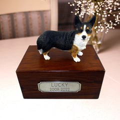 Personalized Wooden Pet Cremation Boxes with Name Plate for Welsh Corgi - MACIFECI