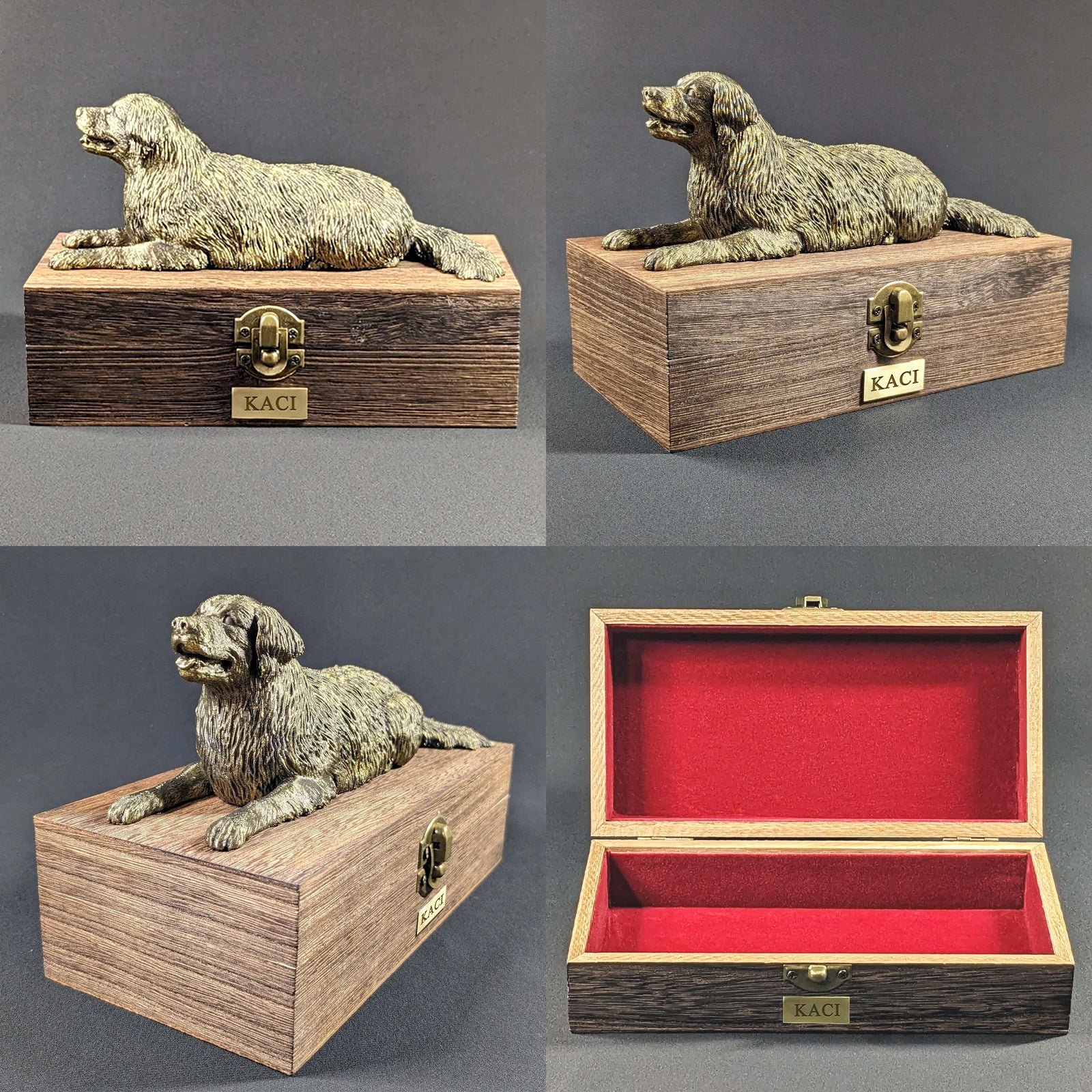 Personalized Golden Retriever Ashes Box  Handcrafted Wood Urn with Custom Name Plaque - MACIFECI