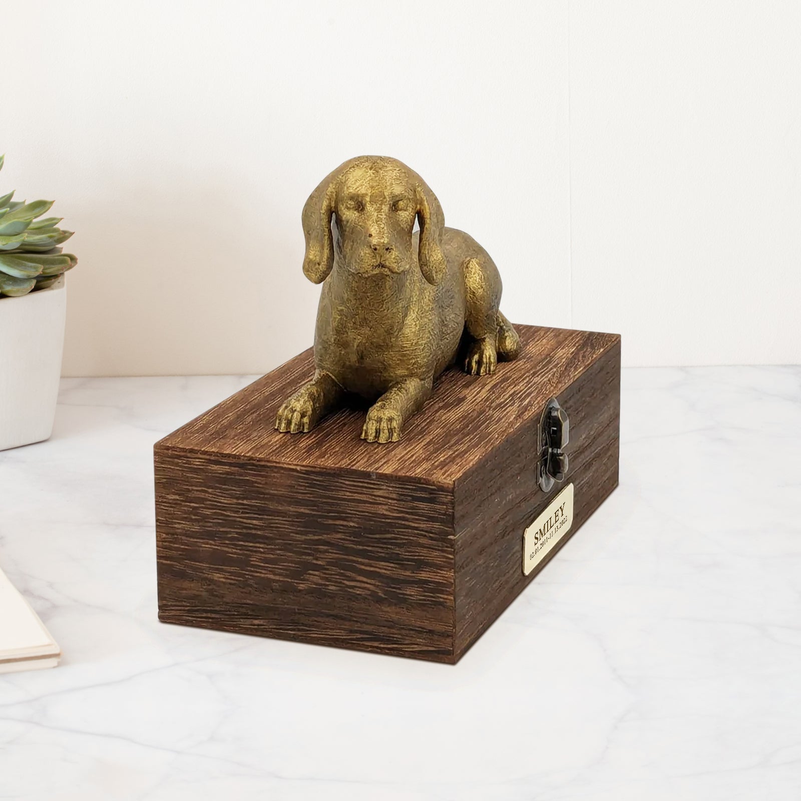 Custom Beagle Ashes Urn with Metal Plaque Personalized Pet Memorial Box for Dog - MACIFECI