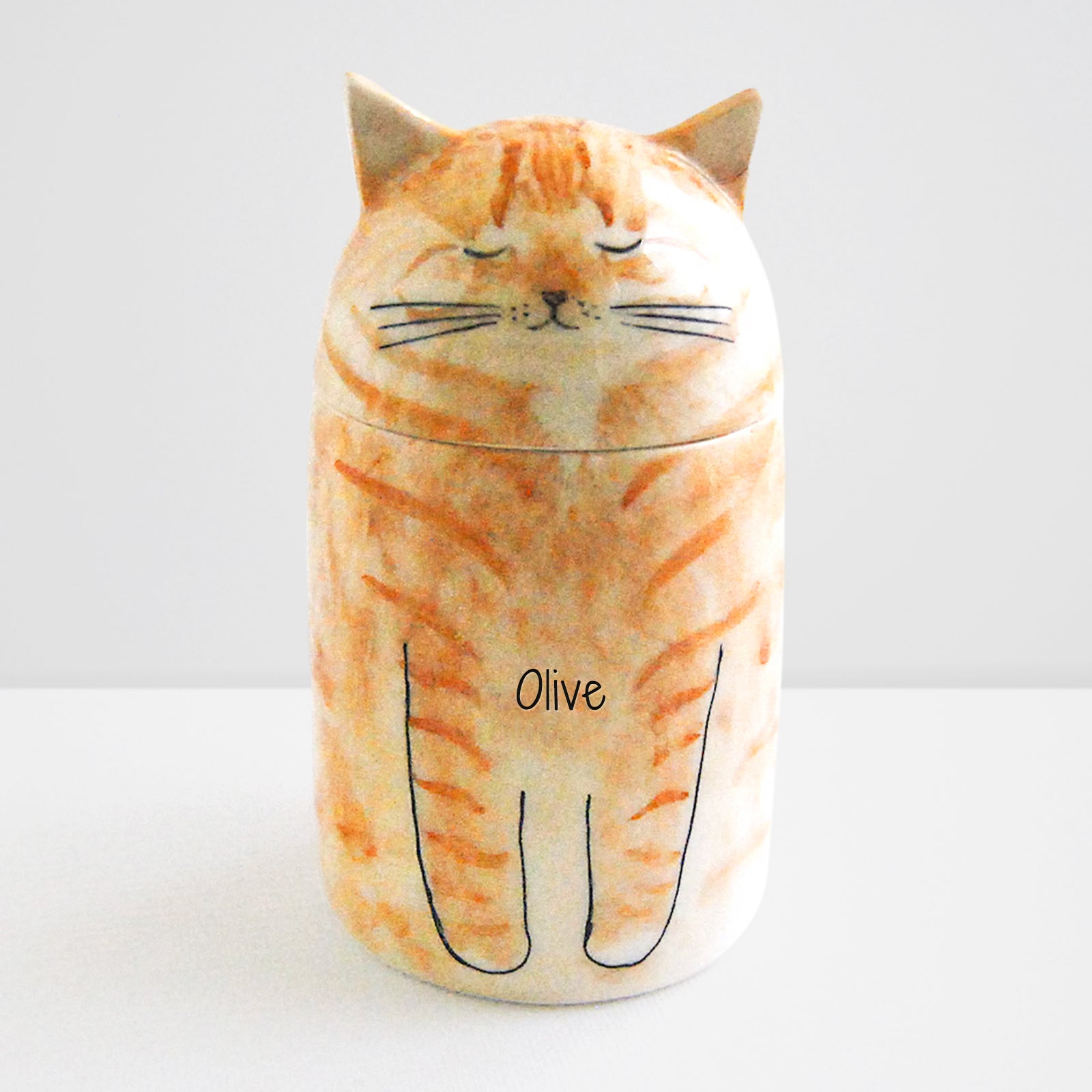 Custom Ceramic Cat Memorial Urn with Name Personalized Cat Shaped Urn for Ashes - MACIFECI