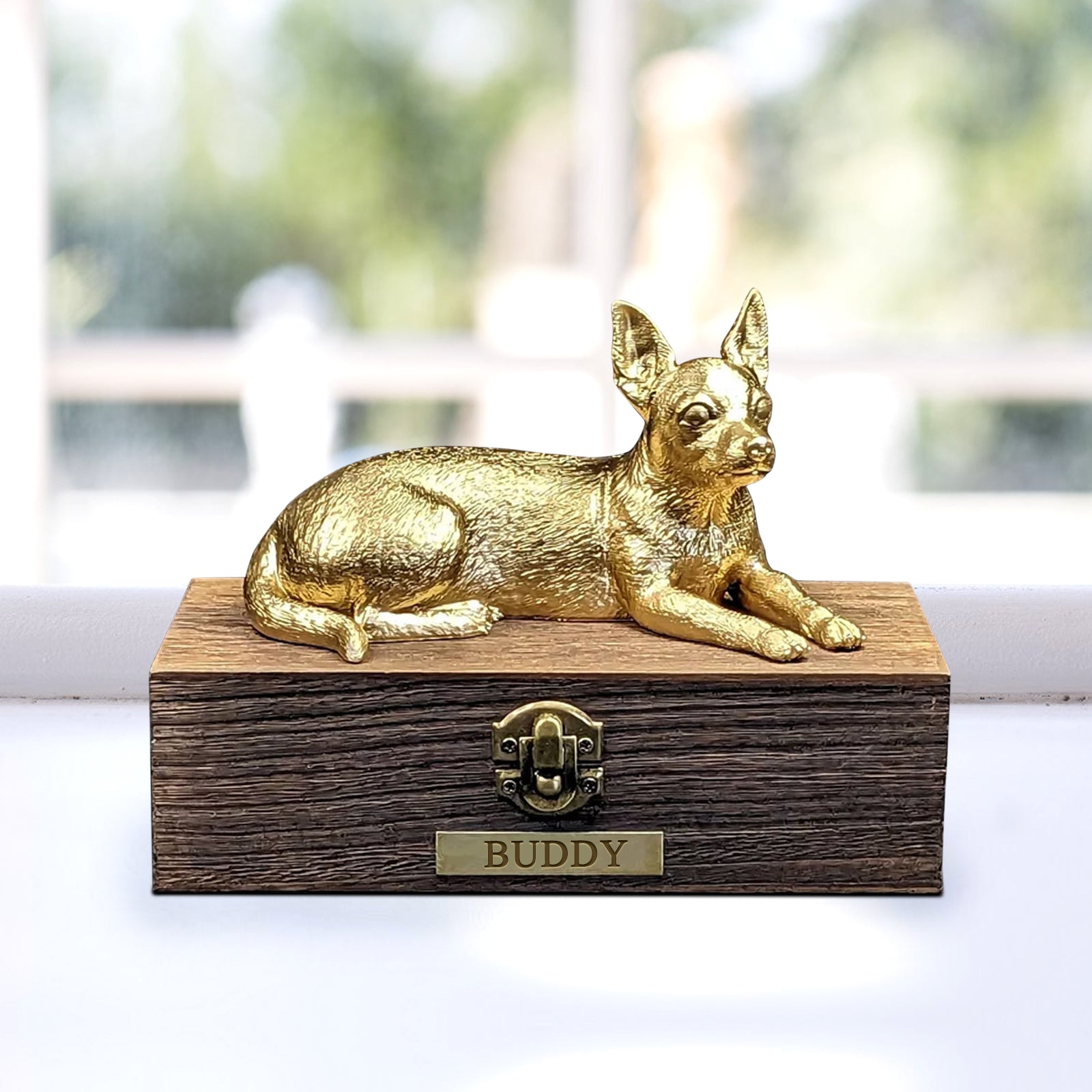 Custom Chihuahua  Ashes Boxes Engraved with Name Plate for Urn - MACIFECI