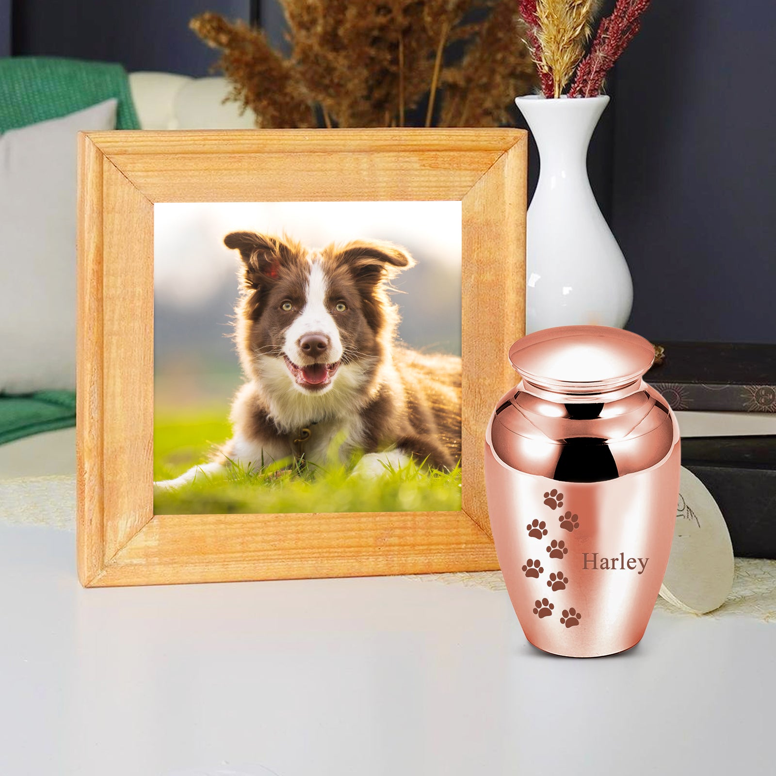 Custom Dog Ashes Urn with Multi Paw Print Personalized Pet Keepsake Memorial Urns - MACIFECI