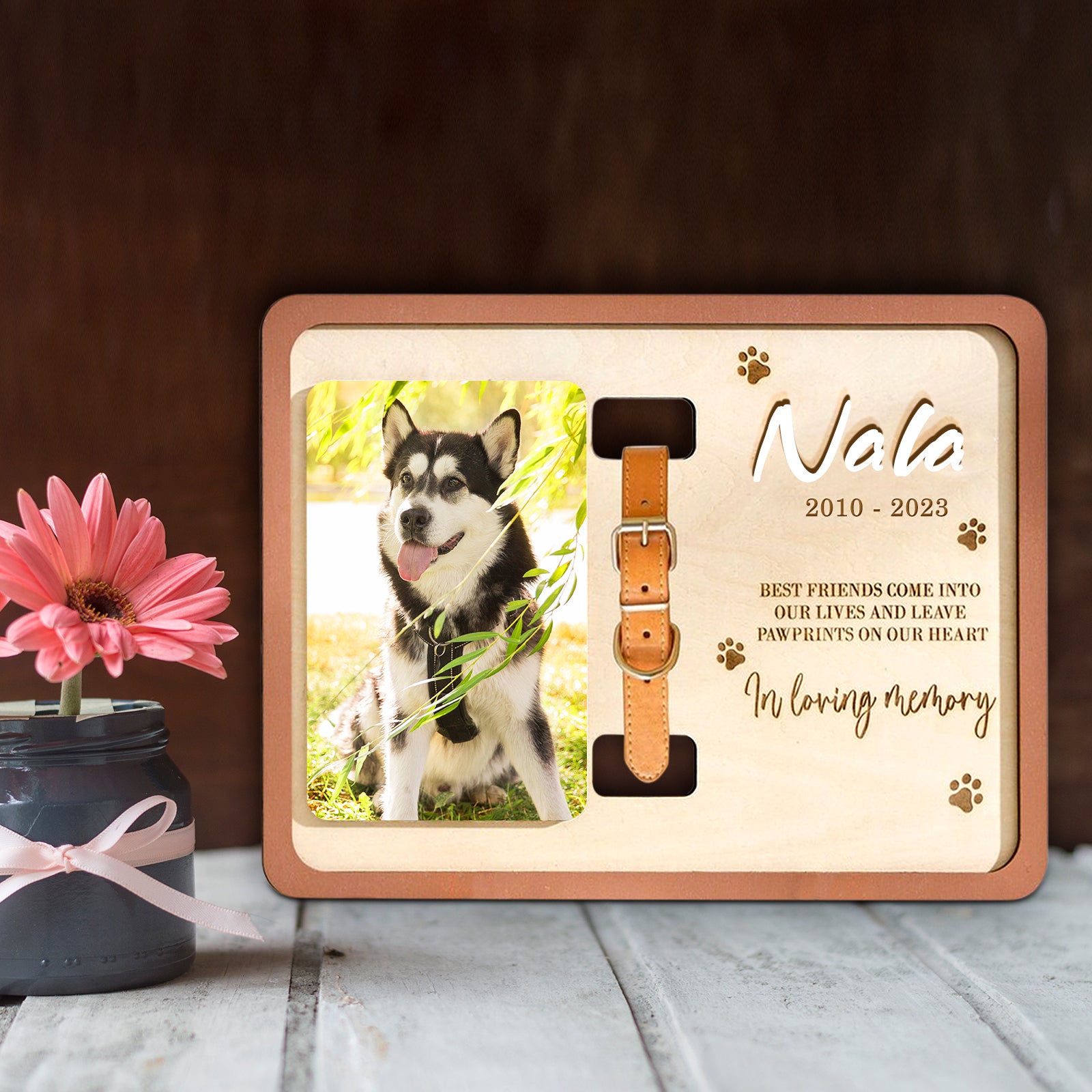 Custom Dog Remembrance Picture Frame with Collar Personalized Cat Memorial Frame For Pet Lovers - MACIFECI