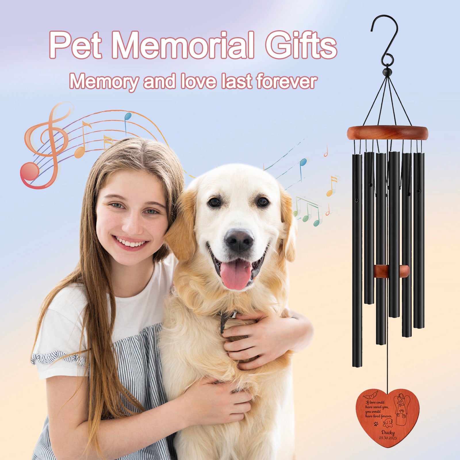 Custom Dog Remembrance Wind Chimes with Name Personalized Pet Sympathy Gift - MACIFECI