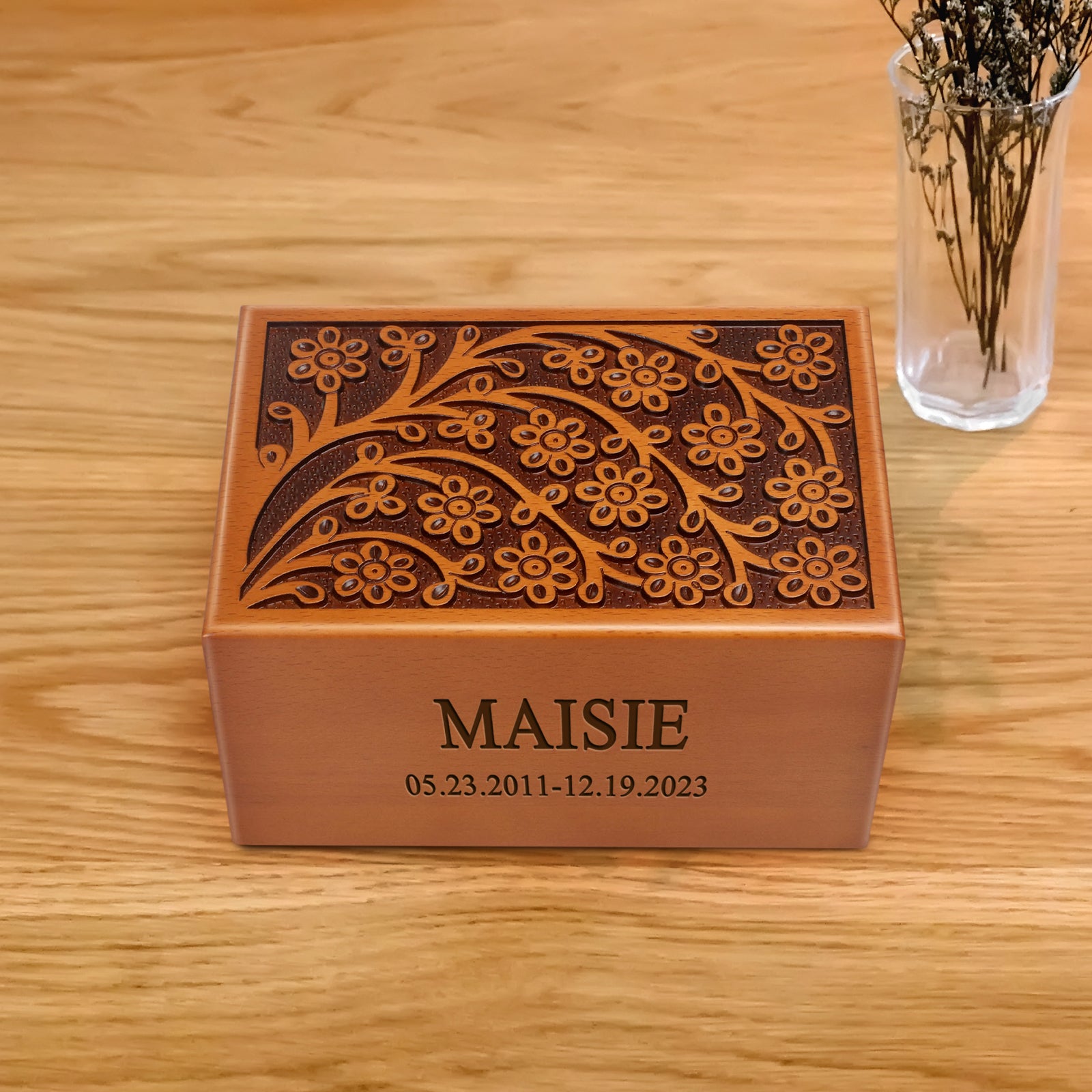 Custom Engraved Wooden Pet Urn Personalized Keepsake Cremation Memorial Box for Dog Ashes - MACIFECI