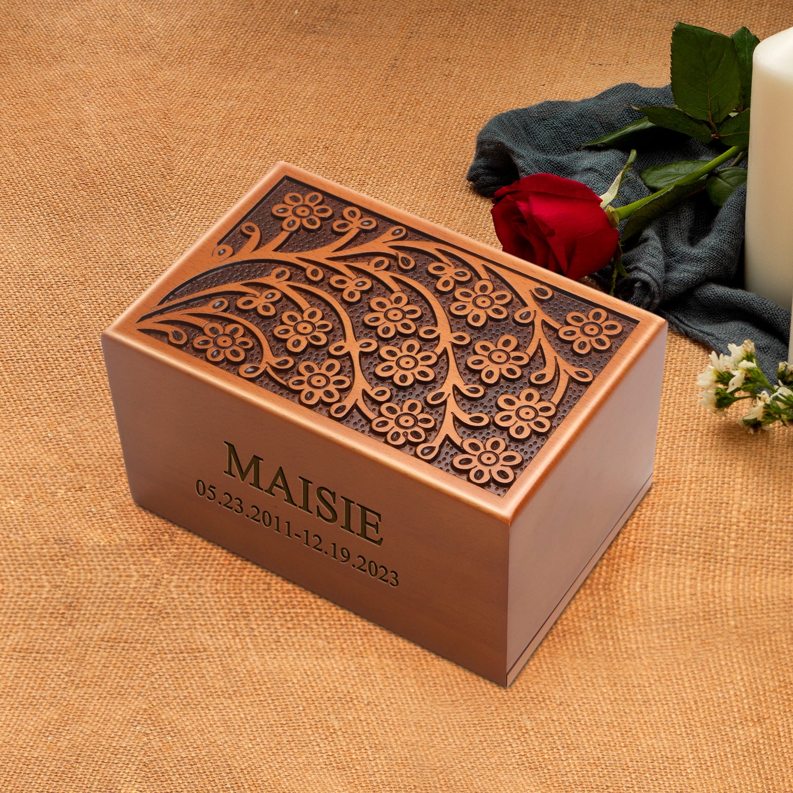 Custom Engraved Wooden Pet Urn Personalized Keepsake Cremation Memorial Box for Dog Ashes - MACIFECI