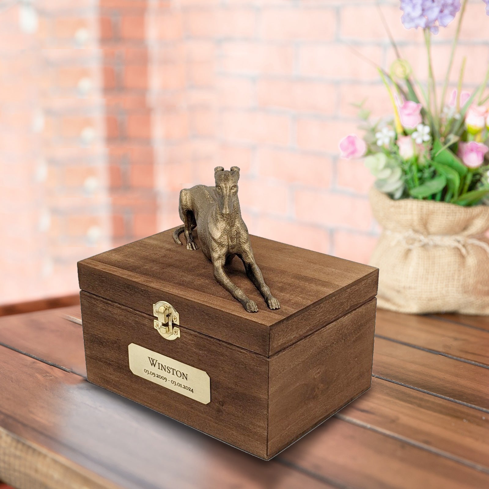 Custom Greyhound Ashes Box With Engraved Name Plate For Urn - MACIFECI