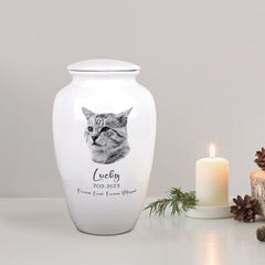 Custom Pet Ceramic Urn for Ashes Personalized Cat & Dog Memorial Urns with Engraving & Paw Print - MACIFECI