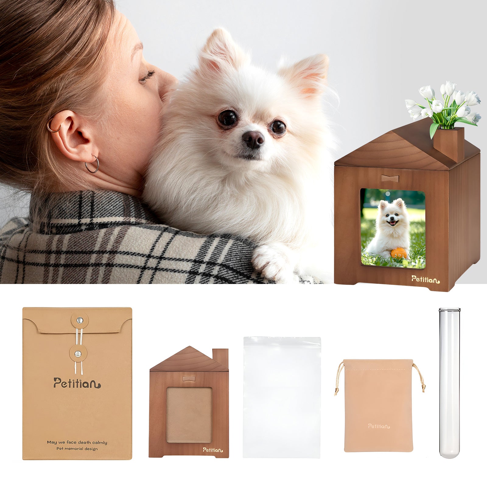 Custom Pet Memorial Box with Name Personalized Photo Frame Urns for Dogs - MACIFECI