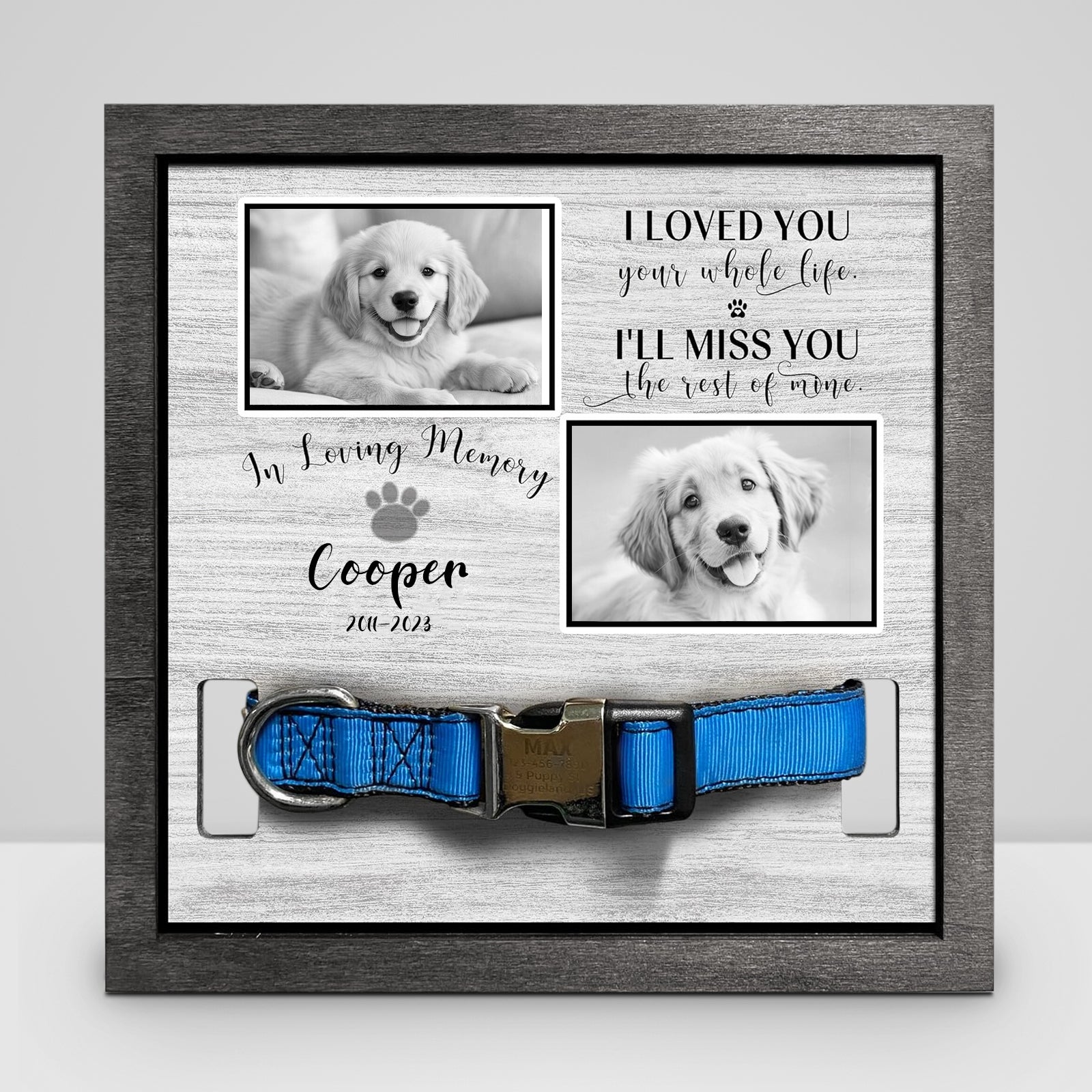 Custom Pet Memorial Picture Frame with Collar Personalized Dog Loss Remembrance Gift - MACIFECI