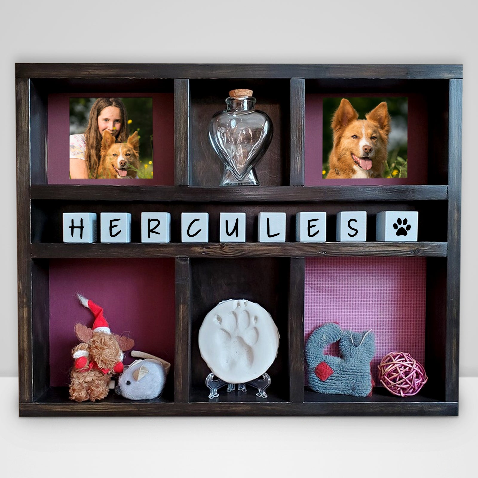 Custom Pet Memorial Shadow Box with Name Personalized Urn Keepsake Frame for Dog - MACIFECI