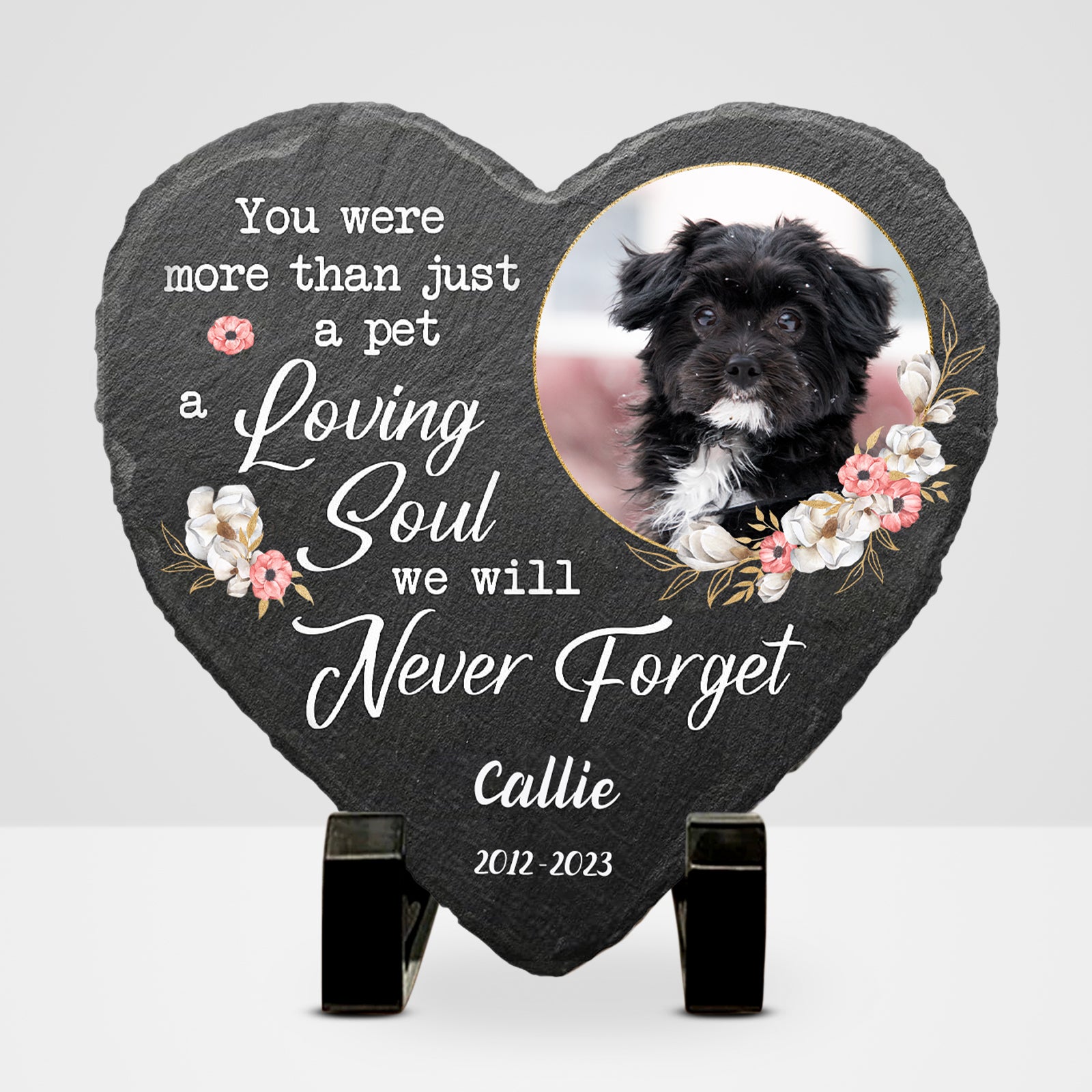 Custom Pet Memorial Stone with Photo Personalized Heart Shaped Garden Stones - MACIFECI