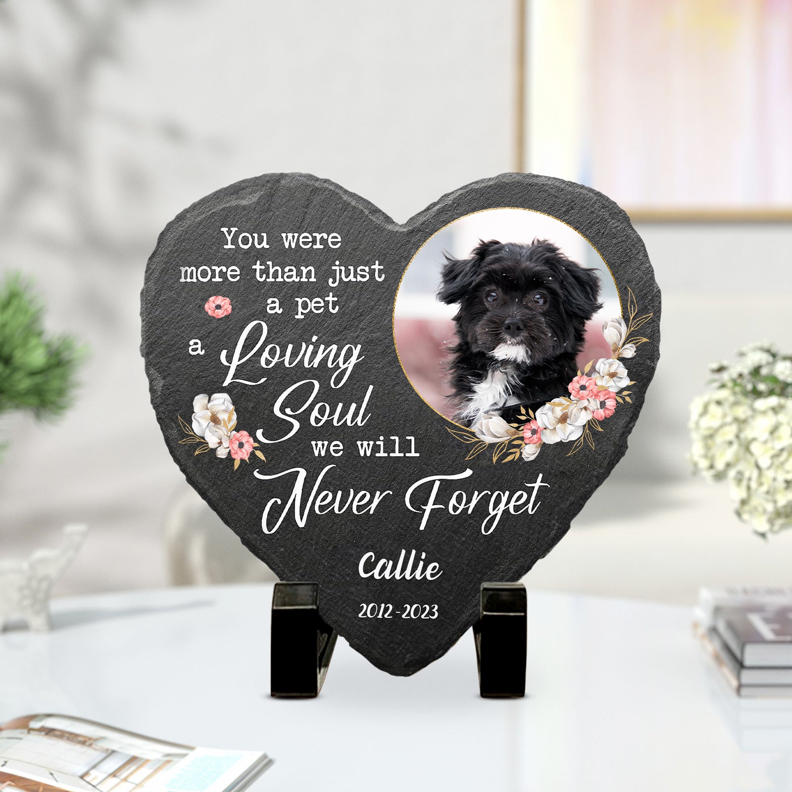 Custom Pet Memorial Stone with Photo Personalized Heart Shaped Garden Stones - MACIFECI