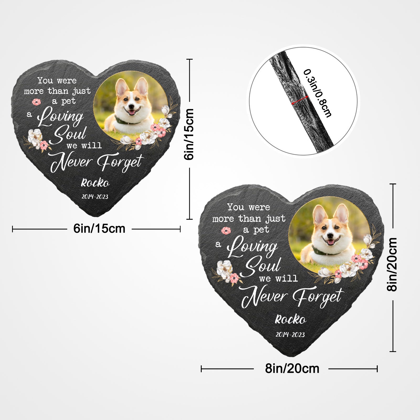 Custom Pet Memorial Stone with Photo Personalized Heart Shaped Garden Stones - MACIFECI