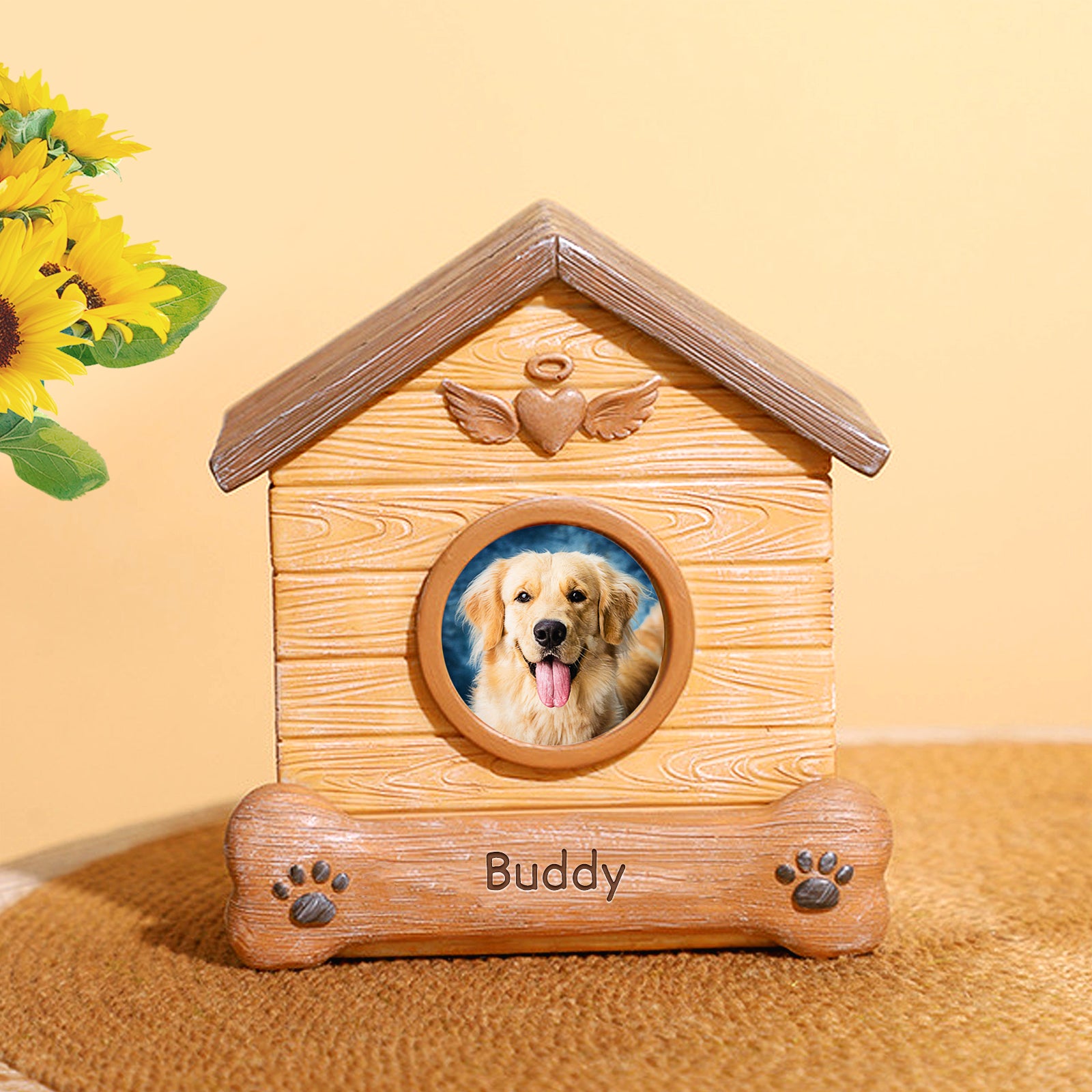 Custom Pet Memorial Urn with Photo Frame Personalized Dog Keepsake Cremation Urn for Ashes - MACIFECI