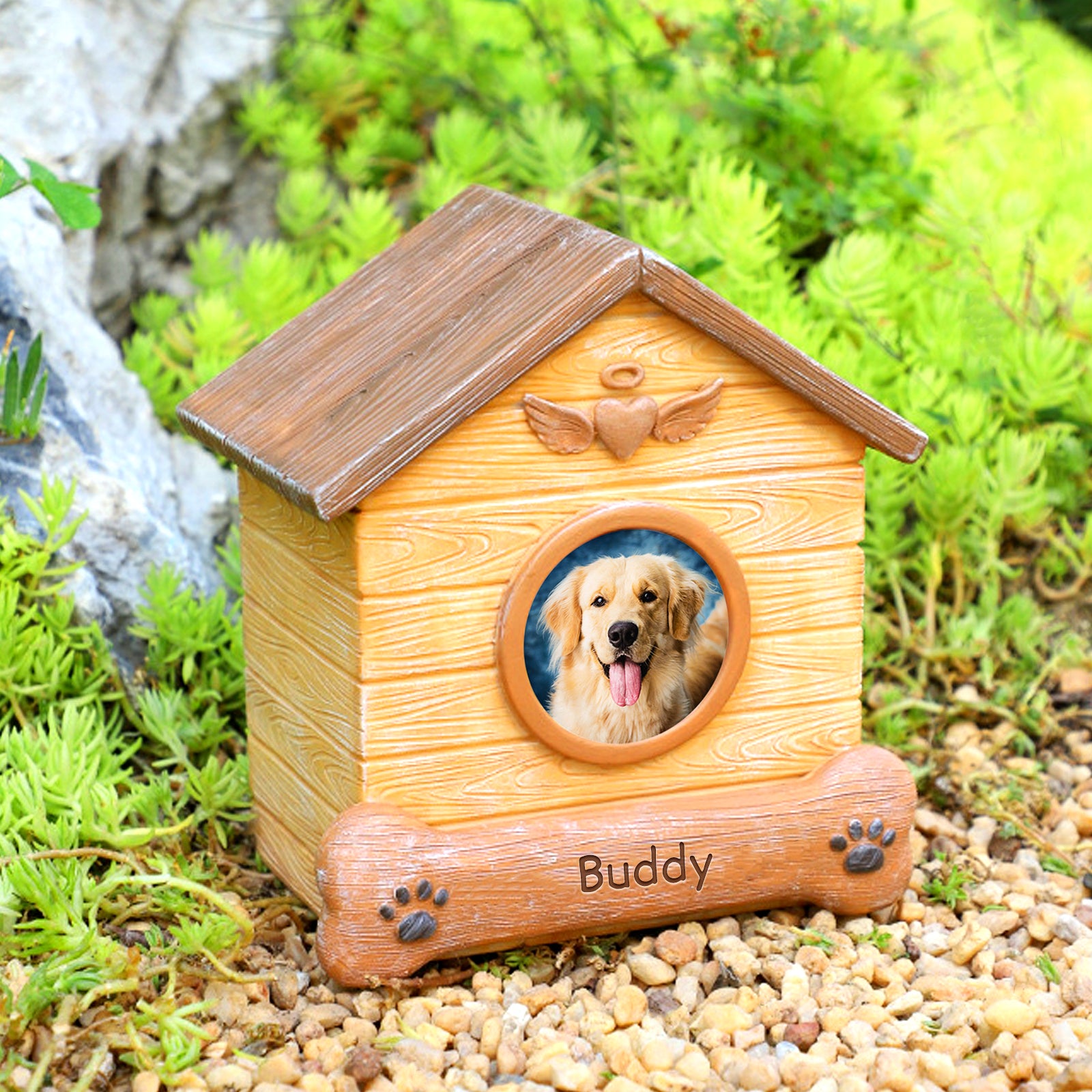 Custom Pet Memorial Urn with Photo Frame Personalized Dog Keepsake Cremation Urn for Ashes - MACIFECI