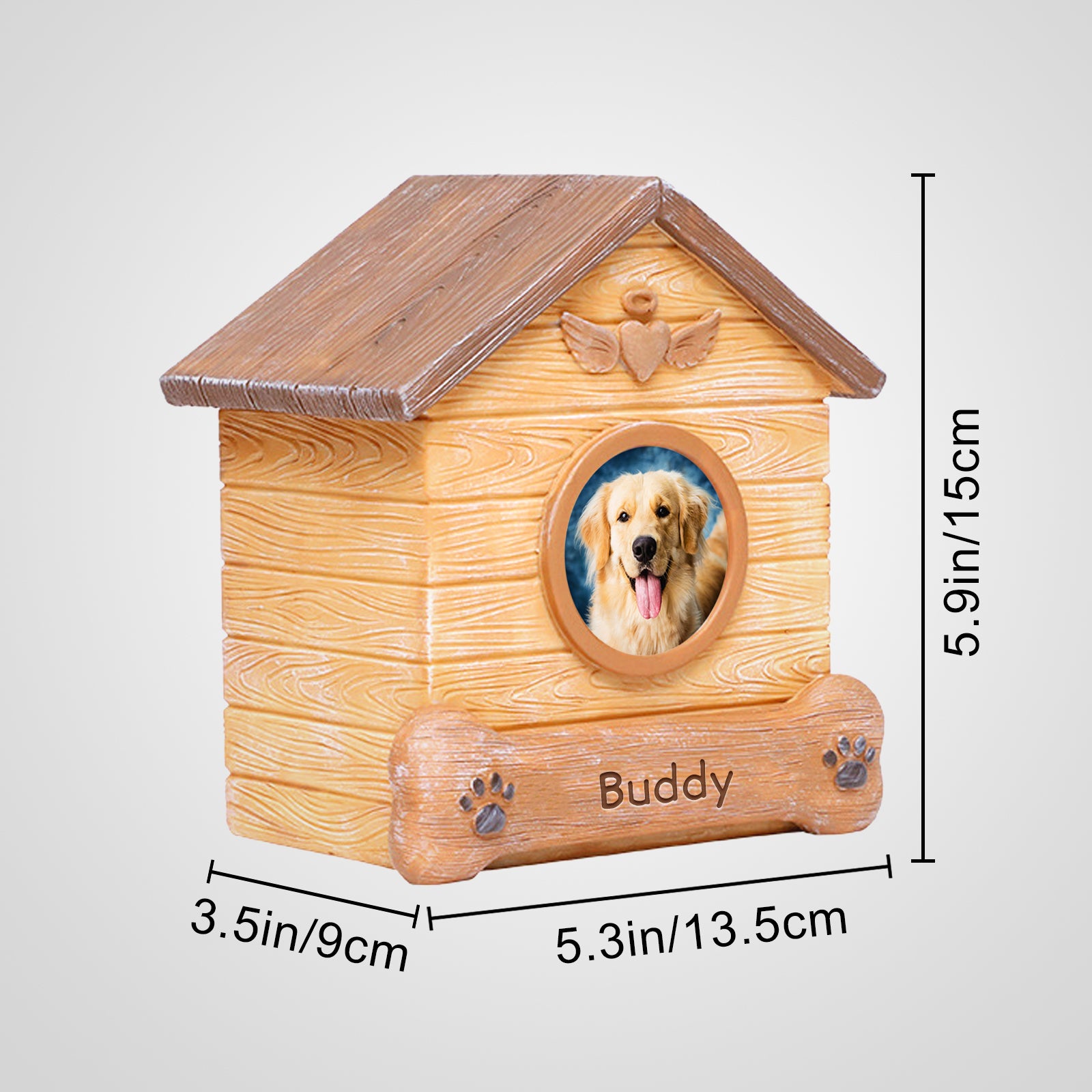 Custom Pet Memorial Urn with Photo Frame Personalized Dog Keepsake Cremation Urn for Ashes - MACIFECI