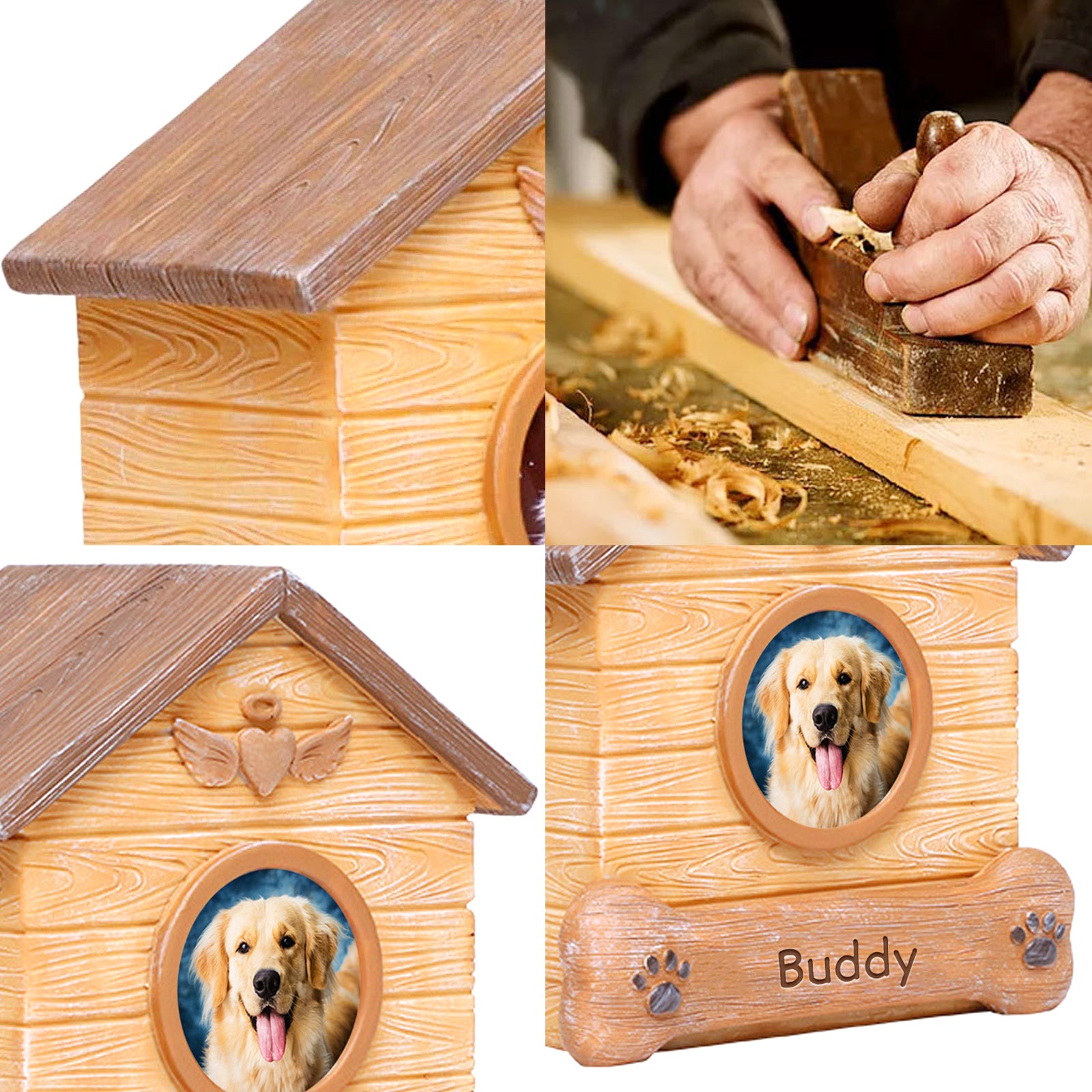 Custom Pet Memorial Urn with Photo Frame Personalized Dog Keepsake Cremation Urn for Ashes - MACIFECI