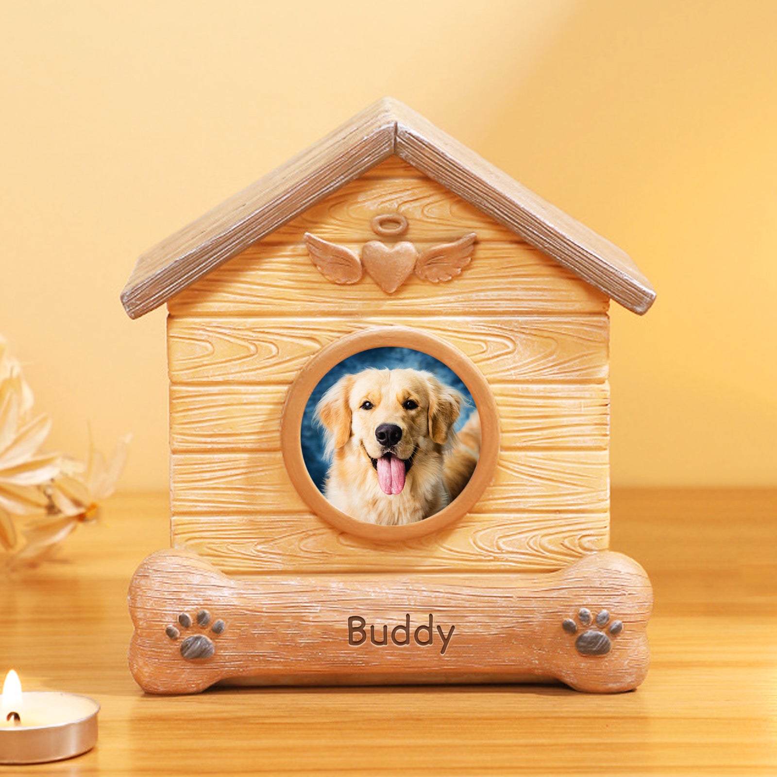 Custom Pet Memorial Urn with Photo Frame Personalized Dog Keepsake Cremation Urn for Ashes - MACIFECI