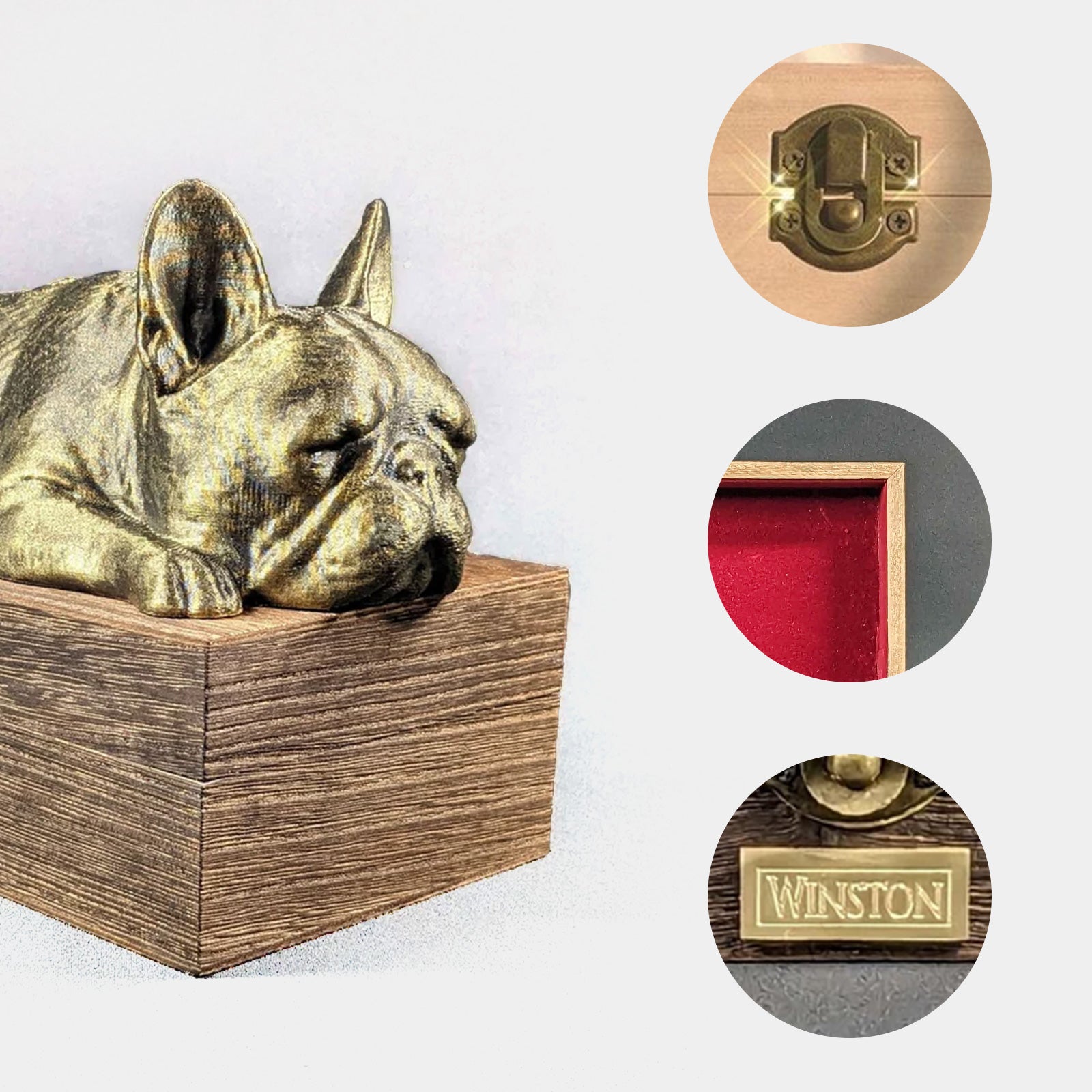 Custom Pet Memorial Urn with Plate Personalized French Bulldog Ashes Box - MACIFECI