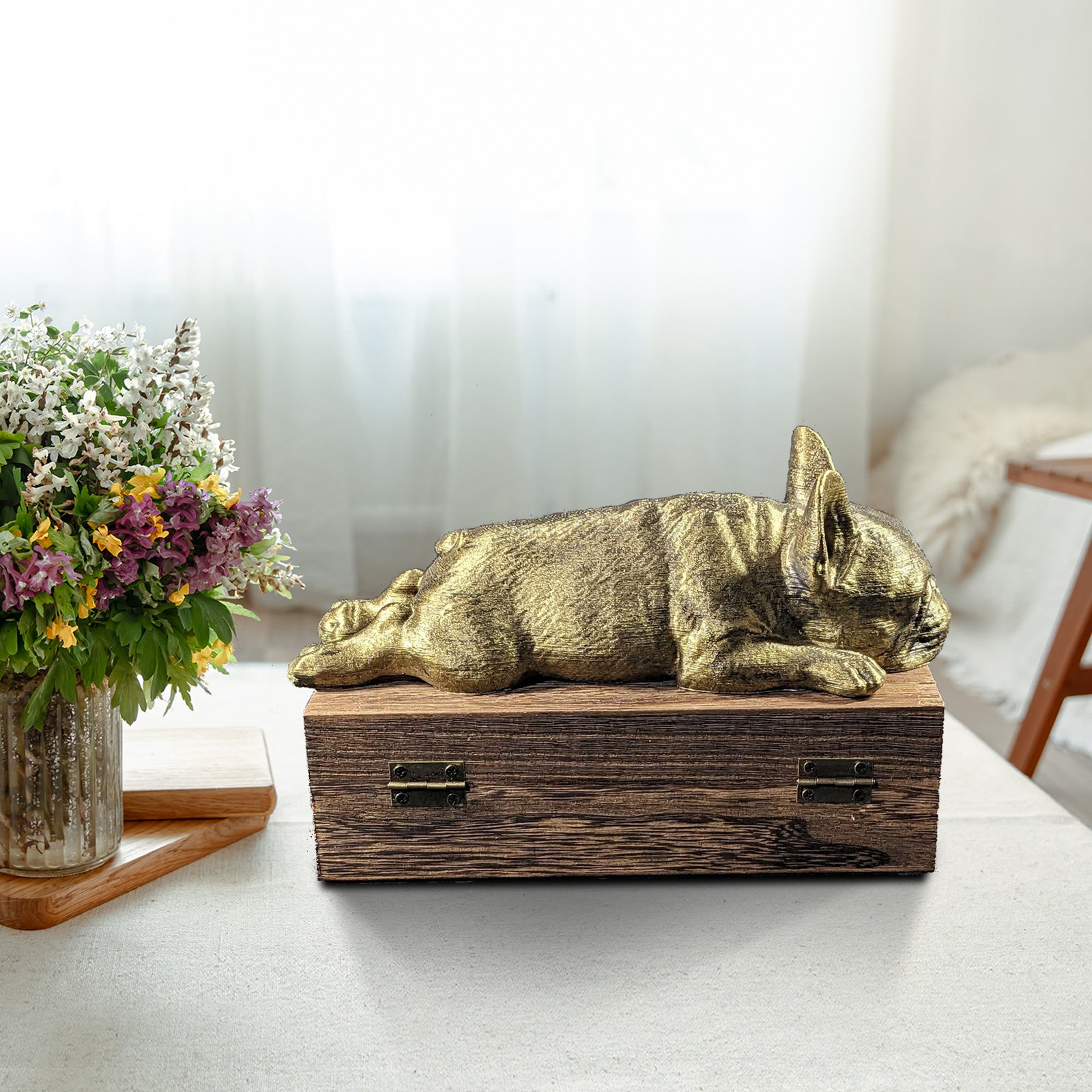 Custom Pet Memorial Urn with Plate Personalized French Bulldog Ashes Box - MACIFECI