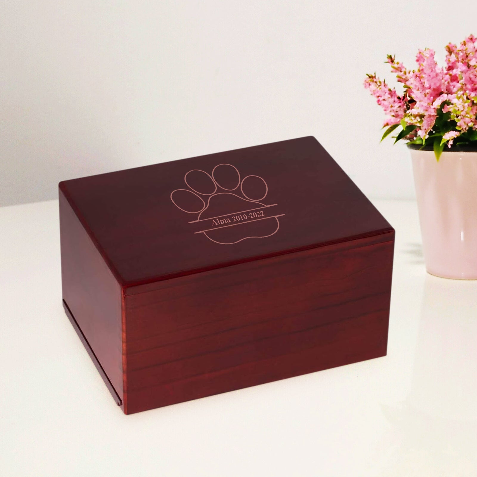 Custom Pet Memory Box with Name Personalized Wooden Pet Keepsake Cremation Urns for Dogs & Cats - MACIFECI