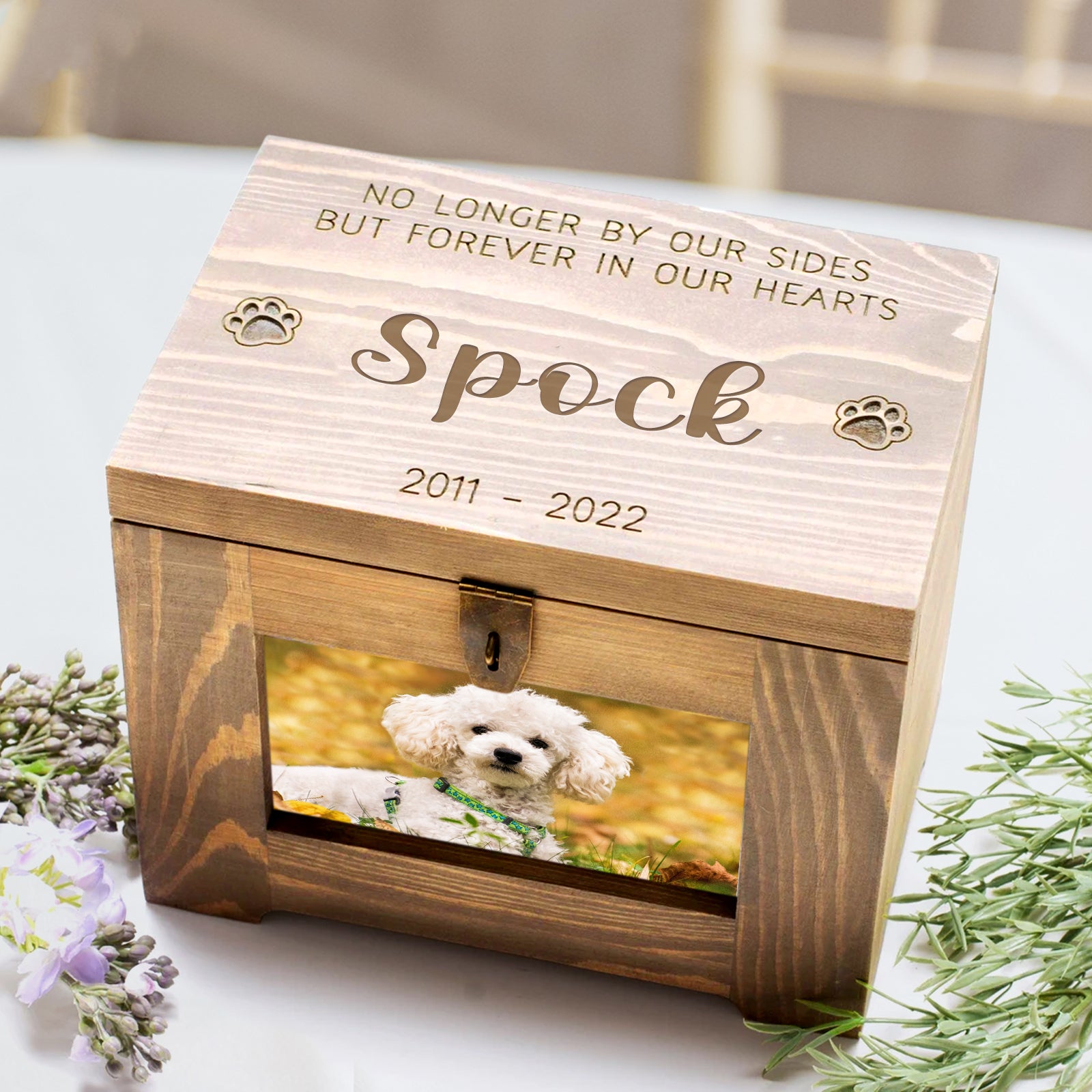 Custom Pet Memory Urn with Photo Personalized Dog Remembrance Box for Ashes - MACIFECI