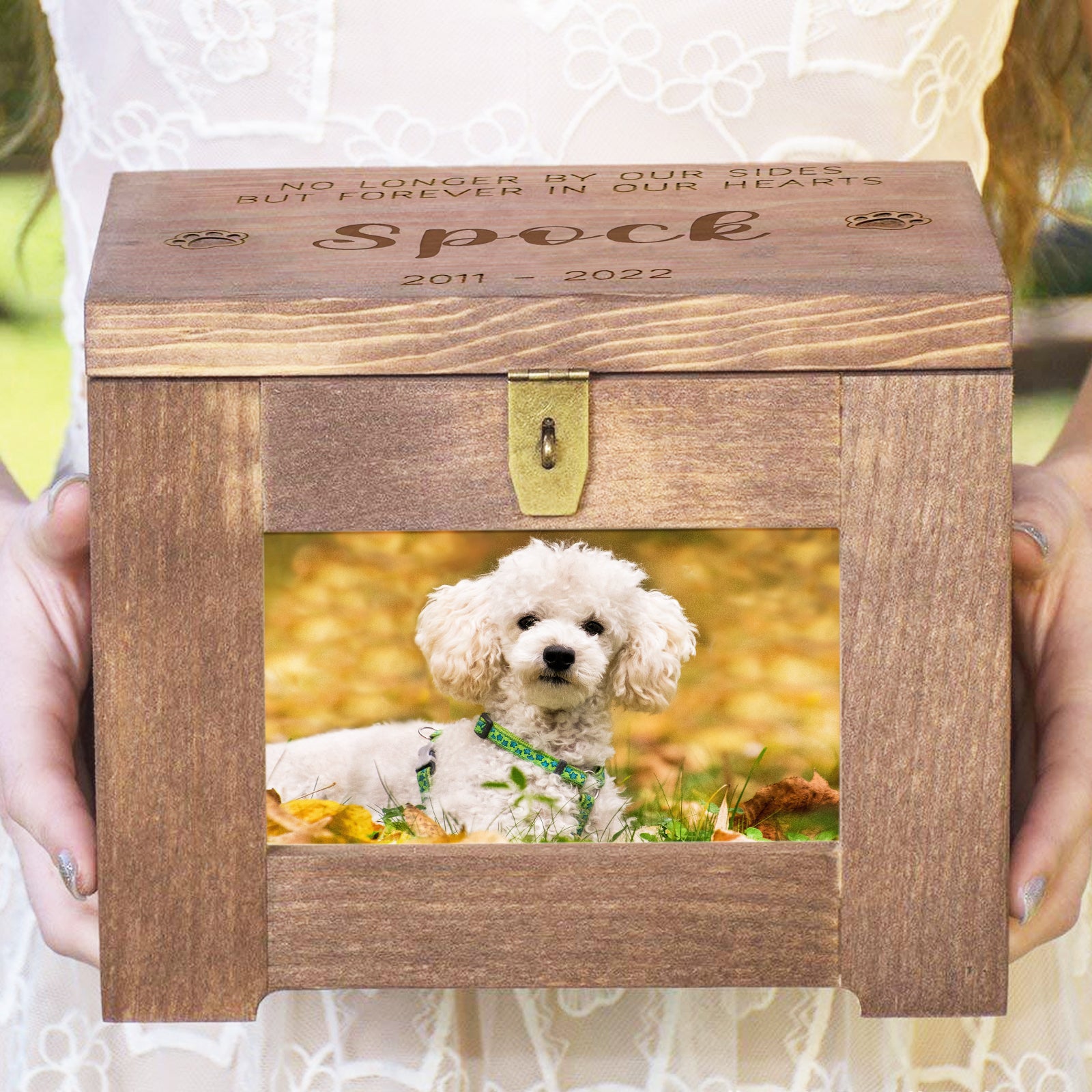 Custom Pet Memory Urn with Photo Personalized Dog Remembrance Box for Ashes - MACIFECI