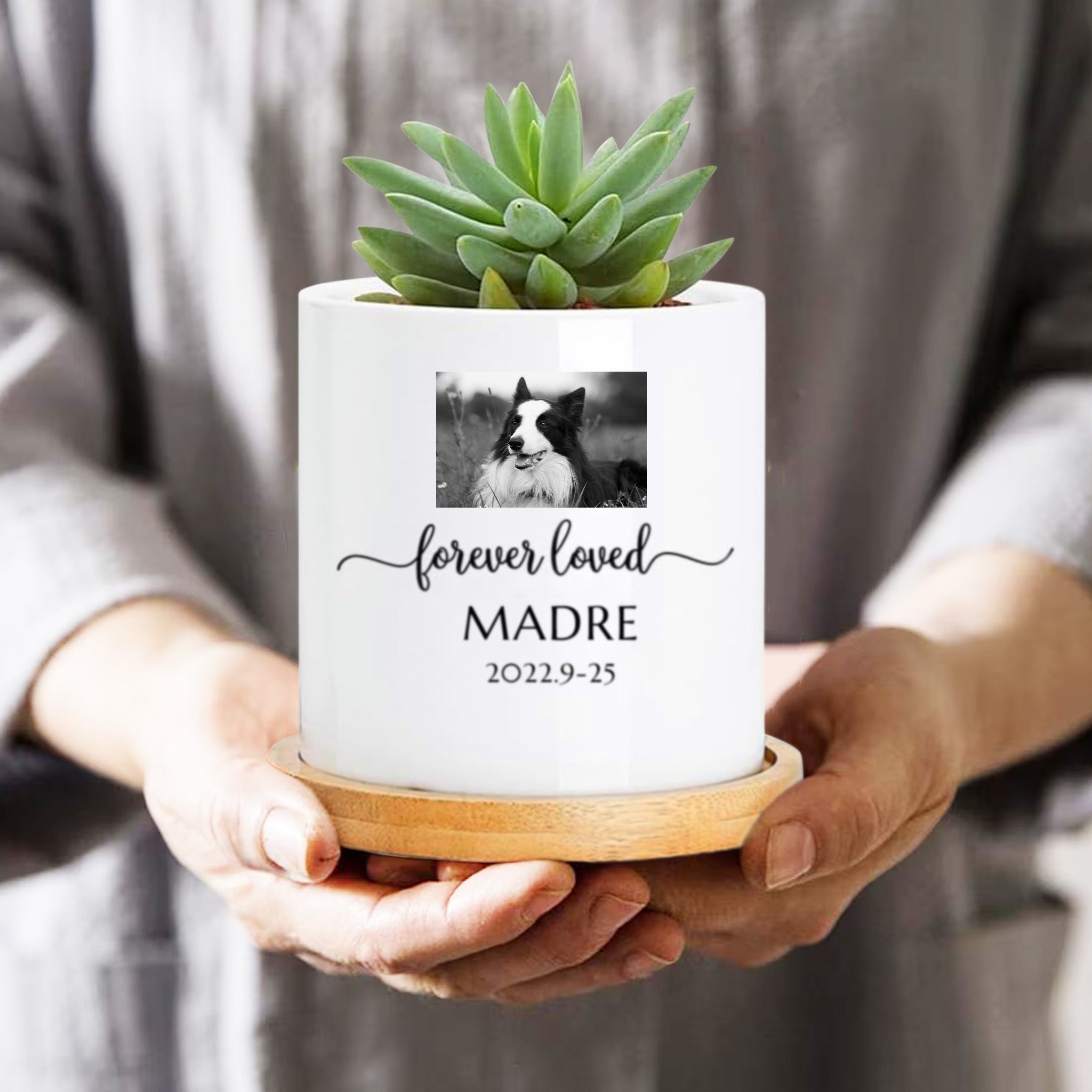 Custom Photo Flower Pot Personalized Dog Photo Urn Planters for Pet Memorial Gift - MACIFECI