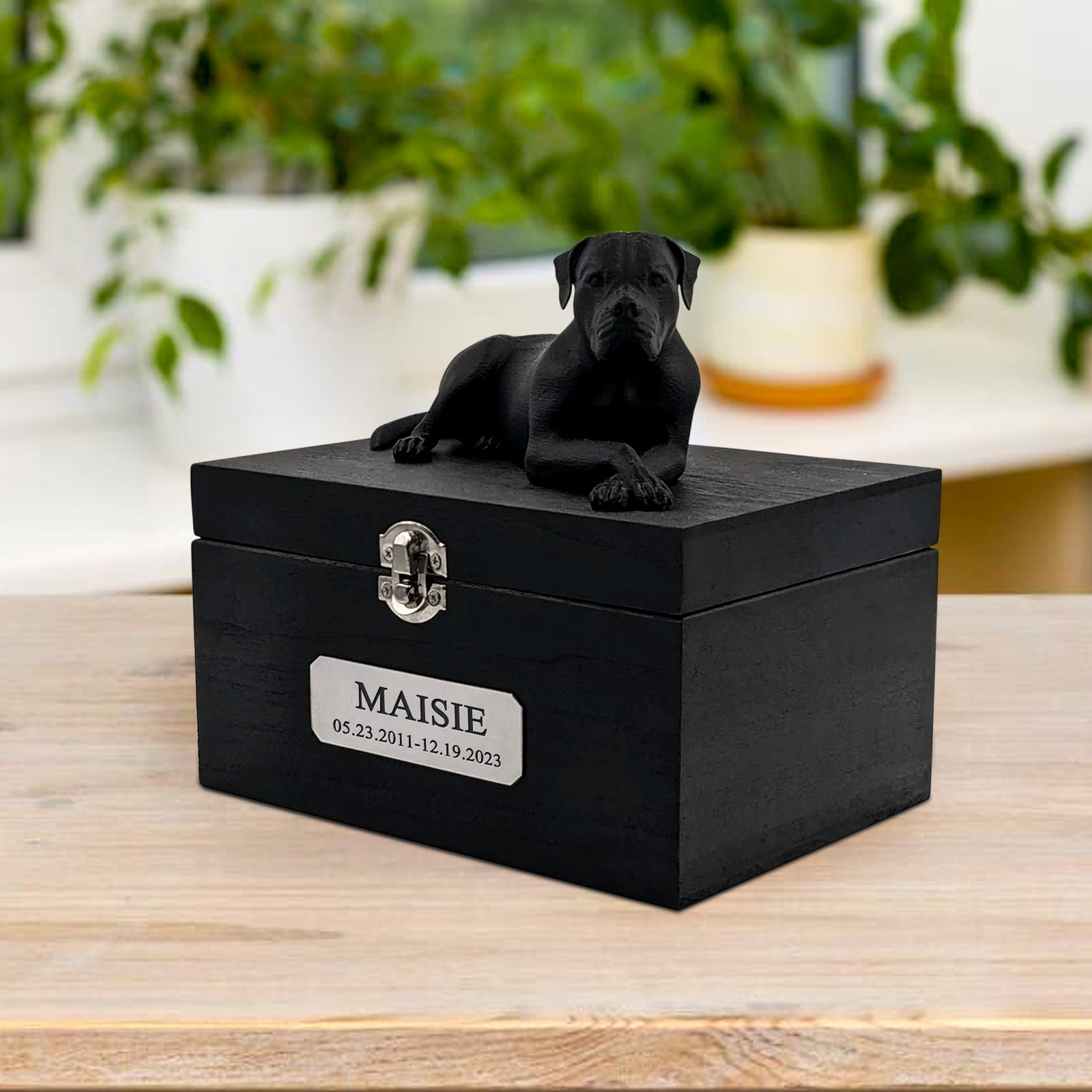 Custom Wood Pet Cremation Urns Personalized American Bulldog Ashes Box for Dogs - MACIFECI