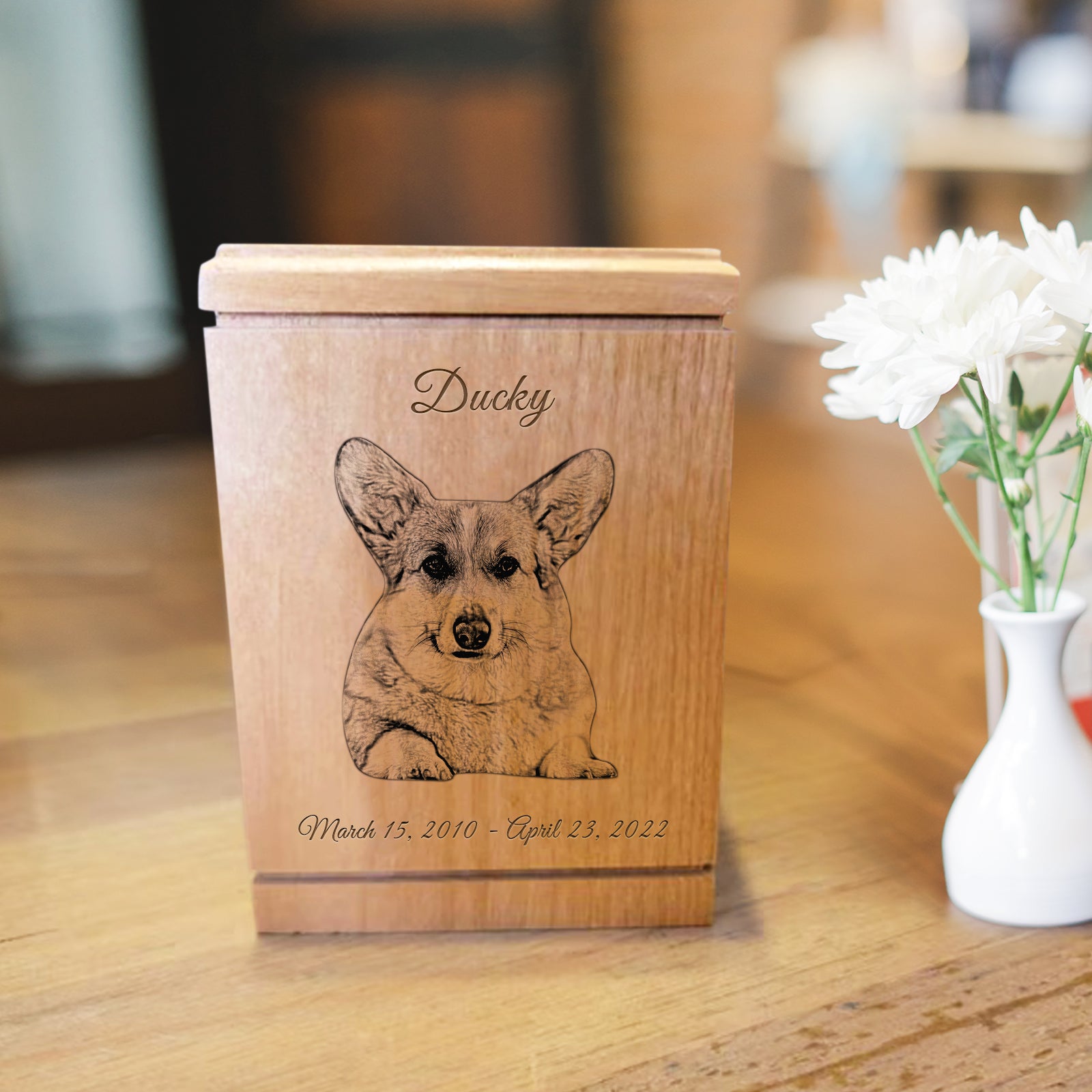 Custom Wood Pet Urn with Engraved Keepsake Cremation Memorial Box Perfect for Dog/Cat - MACIFECI