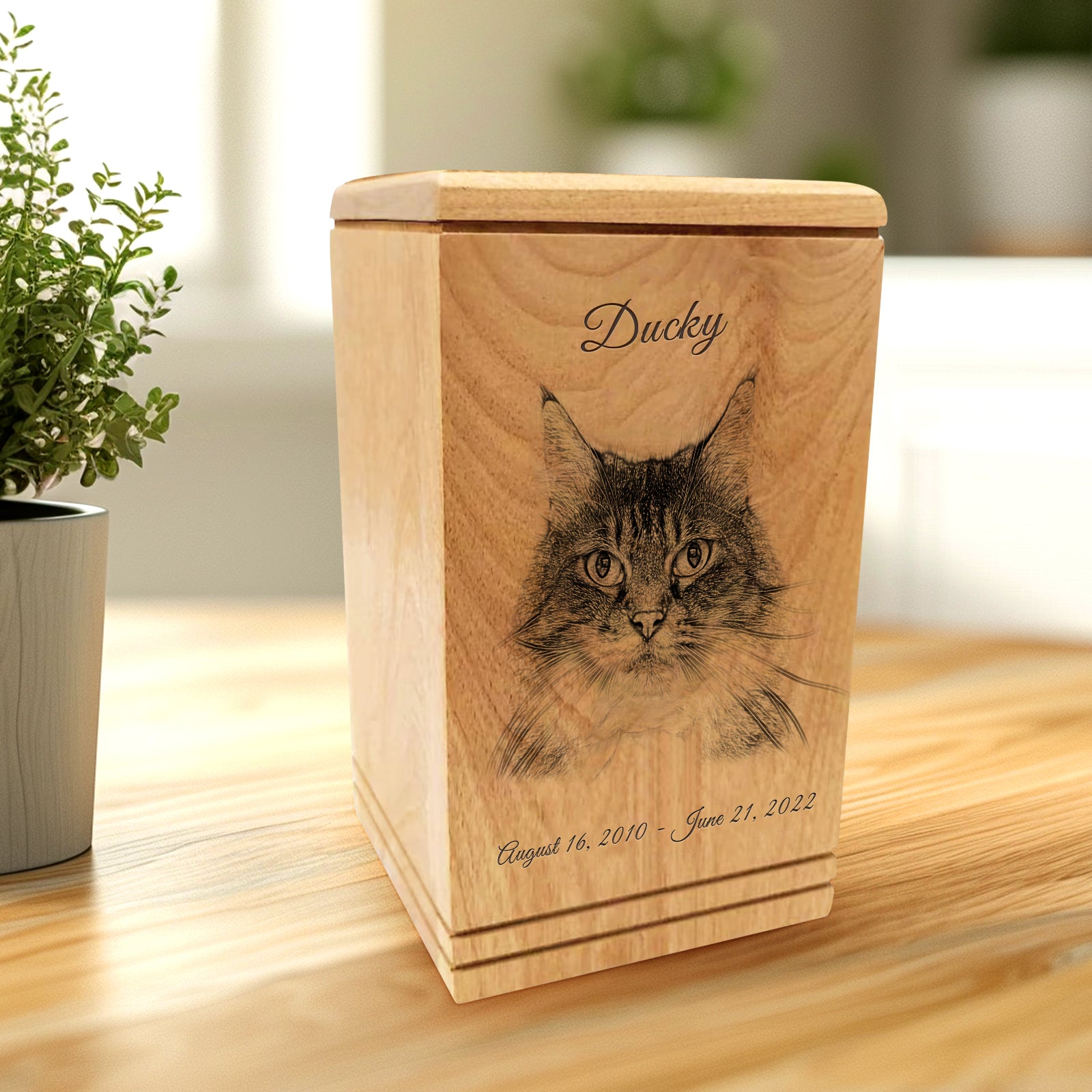 Custom Wood Pet Urn with Engraved Keepsake Cremation Memorial Box Perfect for Dog/Cat - MACIFECI