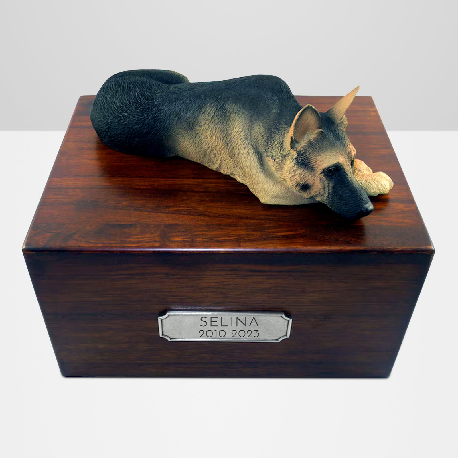 Custom Wooden Dog Cremation Boxes with Name Plate for German Shepherd - MACIFECI